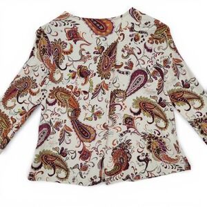 J Jill Women XS Paisley Knit Top Cotton Modal Stretch Boho‎ Casual Long Sleeve